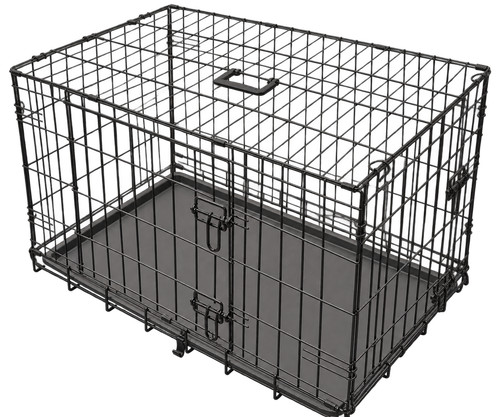 Foldable black dog cage - black,